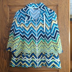 Onque Casual Collard Front Zip Drawstring Sweater Jacket 3/4 Length Sleeve 1X